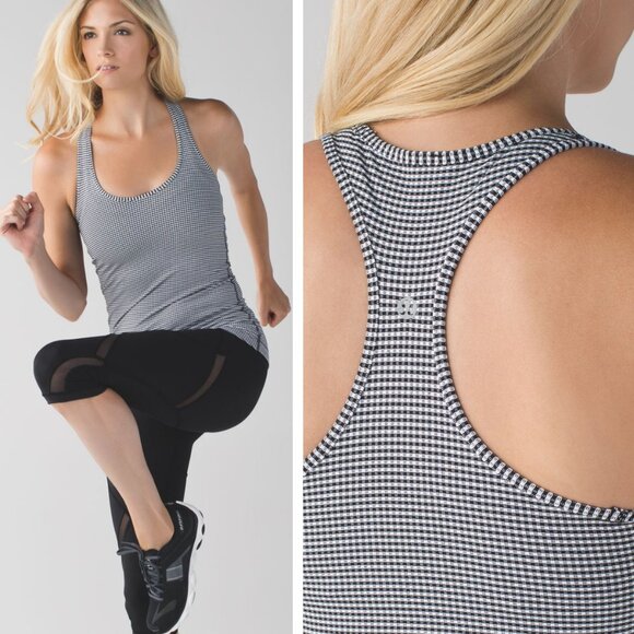 Lululemon Cool Racerback Gingham Luon White Black Size 6 - Picture 1 of 7